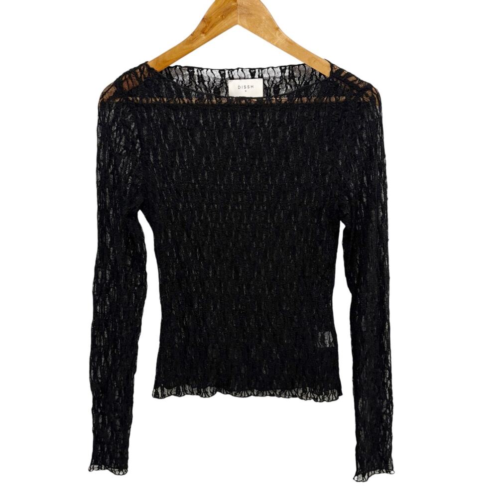 Dissh Lizzie Black Lace Long Sleeve Top Medium Semi Sheer Boat Neck